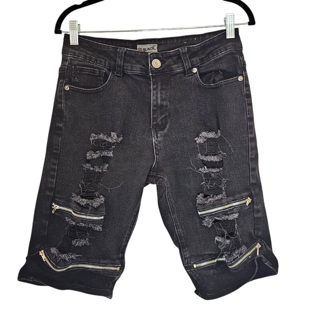 BLACK Label Jean Short‎ Men's 30 Cotton Ripped Zipper Denim Bermuda